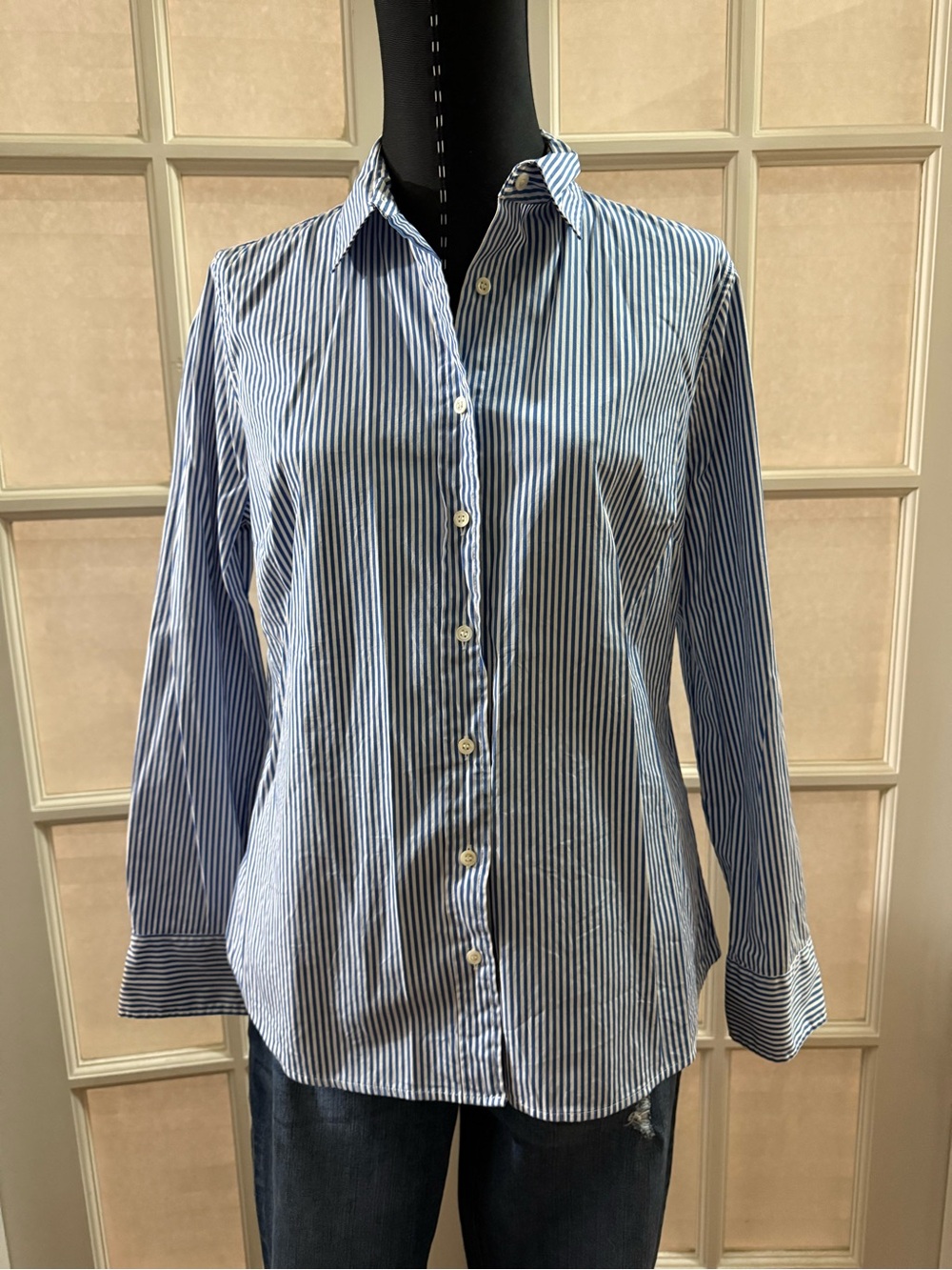 J. Crew Blue and White Striped Button-Down Shirt